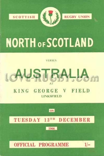 1966 Scotland North v Australia  Rugby Programme
